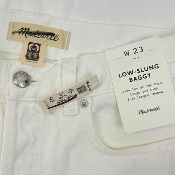 MADEWELL Low-Slung Baggy Jeans 23 Pure White Wide Leg Fixed Cuffs Denim B22 - Picture 6 of 7